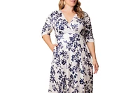 Kiyonna Plus Gabriella Ruched Sleeve Midi Dress with Pockets