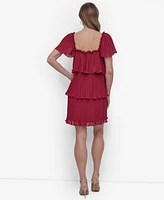 Dkny Women's Square-Neck Pleated Tiered Short Dress