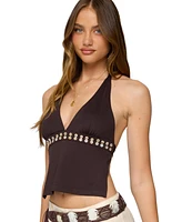 Edikted Women's Pearlsy Button Backless Halter Top