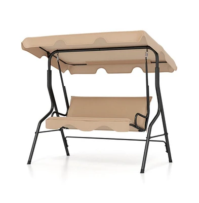 3 Seat Outdoor Patio Canopy Porch Swing with Cushioned Steel Frame