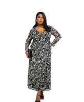 Fashion-szn Curve Plus Long Sleeve Monochrome Print Midi Dress