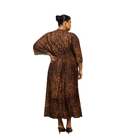 Fashion-szn Curve Plus 3/4 Sleeve Leopard Print Midi Dress