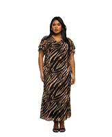 Fashion-szn Curve Plus Short Sleeve Zebra Print Mesh Midi Dress
