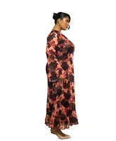 Fashion-szn Curve Plus Long Sleeve Floral Print Mesh Maxi Dress