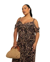 Fashion-szn Curve Plus Leopard Print Mesh Maxi Dress