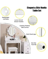 Makeup Dressing Table with Touch Switch Lighted Mirror and Cushioned Stool