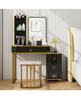 Vanity Table Set with Rgb Led Lights and Wireless Charging Station