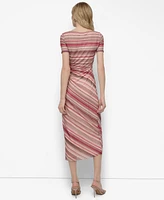 Dkny Women's Mesh Striped Side-Knot Boat-Neck Midi Dress