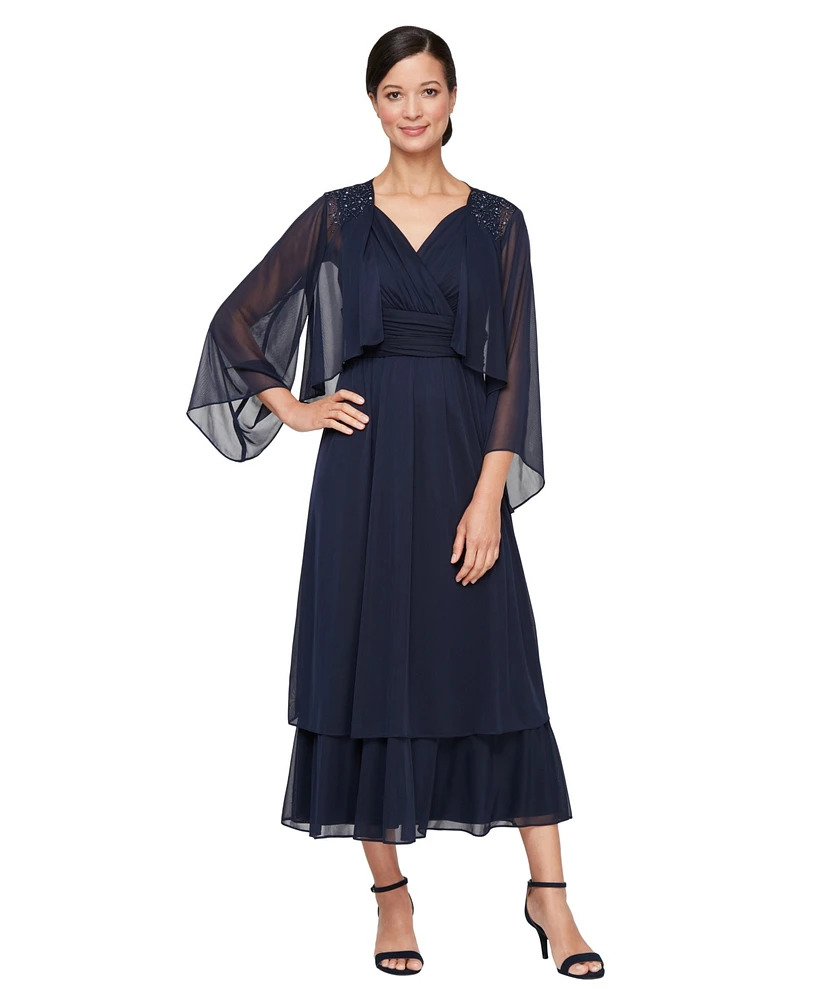 Sl Fashions Women's Surplice-Neck Jersey A-Line Dress