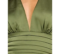 Seni & Cade Juniors' Plunge-Neck Satin A-Line Dress
