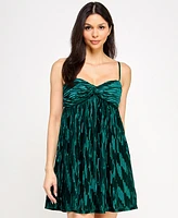 Seni & Cade Juniors' Printed Pleated Mesh A-Line Dress