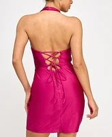 City Studios Juniors' Draped Surplice Satin Bodycon Dress