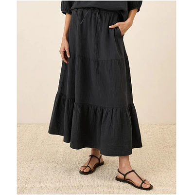 Pact Women's Organic Cotton Coastal Double Gauze Tiered Maxi Skirt