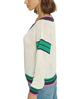 Central Park West Women's Varsity Stripe Mesh Sweater