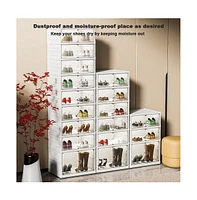 Shoe Organizer Storage Box, 18 Pairs Foldable Shoe Rack for Closet with Dustproof Doors, No Assembly Stackable Boot Shoes Boxes Cabinet Bins for Men a