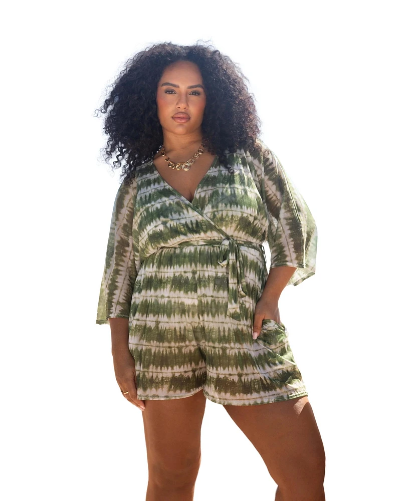 Fashion-szn Curve Women's 3/4 Sleeve V-Neck Resort Playsuit