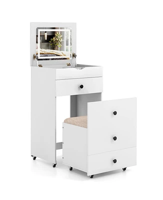 3-in-1 Vanity Set with Cushioned Stool and Flip-up Mirror