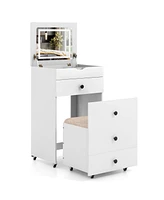 3-in-1 Vanity Set with Cushioned Stool and Flip-up Mirror
