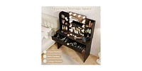 Vanity Set with Lighted Mirror and Stool Power Outlet
