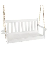 Gymax 54'' Hdpe Porch Swing Outdoor Patio Hanging Chair w/ Cup Holder Adjustable Chain