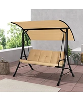 Gymax 3 Person Patio Porch Swing Outdoor Swing Chair w/ Cushions & Adjustable Canopy