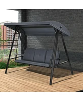 Gymax 3-Person Patio Porch Swing Cushioned Outdoor Swing Chair w/ Adjustable Canopy