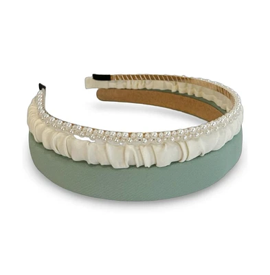 Classic Headband Set - Green + Cream + Pearl