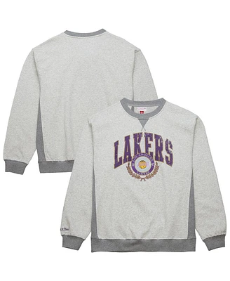 Mitchell & Ness Men's Heather Gray Los Angeles Lakers Vintage Logo Pullover Sweatshirt