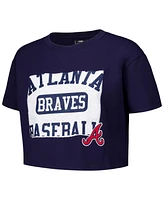 Pro Standard Women's Navy Atlanta Braves Made To Play Boxy Cropped T-Shirt