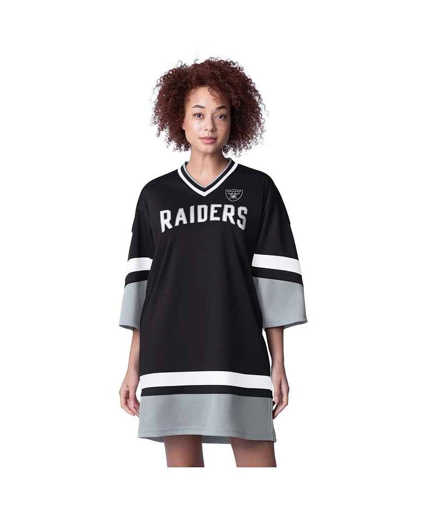 Starter Women's Black Las Vegas Raiders Slap Shot 3/4 Sleeve Sneaker Dress