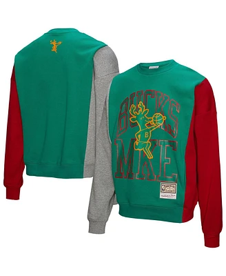 Mitchell & Ness Men's and Women's Green Milwaukee Bucks Hardwood Classics Split 3 Pullover Sweatshirt