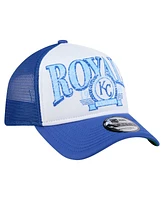 New Era Men's Royal Kansas City Royals Distressed 9FORTY A-Frame Adjustable Trucker Hat