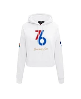 Pro Standard Women's White Philadelphia 76ers 2024/25 City Edition Chenille Applique Cropped Pullover Hoodie
