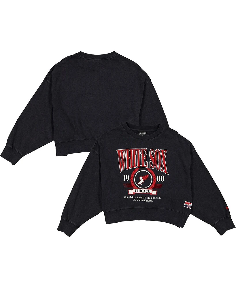 New Era Women's Black Chicago White Sox 2025 City Connect Cropped Enzyme Wash Pullover Sweatshirt