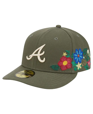 New Era Men's Olive Atlanta Braves Tonal Florals 59FIFTY Fitted Hat
