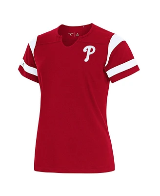 Antigua Women's Red Philadelphia Phillies Encounter Notch Neck Top