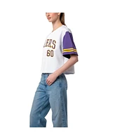 Established & Co. Women's White Lsu Tigers Baseball Jersey Cropped T-Shirt