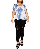 Coin 1804 Plus Tie Dye V-Neck Rolled Sleeve Dolman T-Shirt