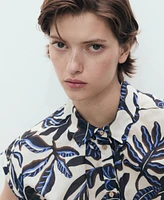 Mango Women's Short Sleeves Printed Cotton Shirt