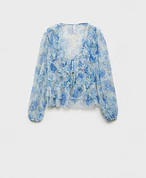 Mango Women's Floral Ruffled Blouse