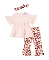 Rare Editions Baby Girls 3-Piece Ruffle Top, Leopard Flare Pants and Headband Set