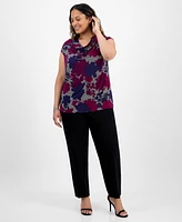 Kasper Plus Cowlneck Cap-Sleeve Top