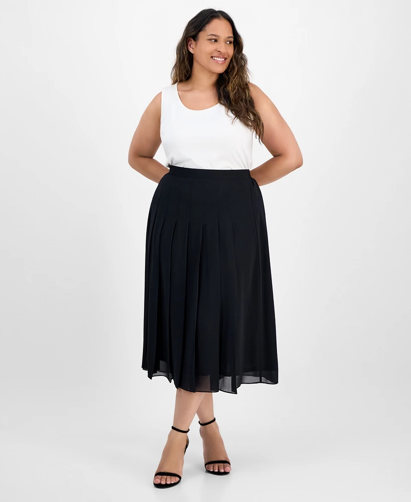Kasper Plus Pleated-Front Midi Skirt