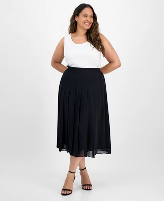 Kasper Plus Pleated-Front Midi Skirt