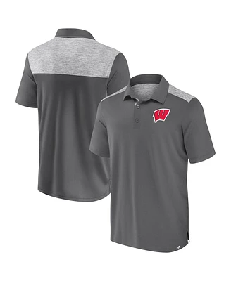 Fanatics Men's Gray Wisconsin Badgers Iconic Brushed Blocked Polo Shirt