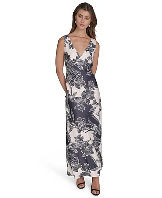 Halston Women's V-Neck Sleeveless Satin Gown