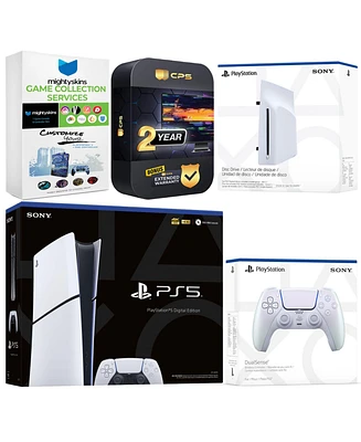 Sony PlayStation 5 Slim Digital Bundle with Disc Drive, Extra Controller, MightySkins Game Collection and Year Extended Warranty