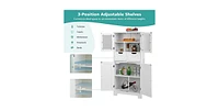 4 Door Freestanding Bathroom Floor Storage Cabinet with 2 Drawers and Glass Doors