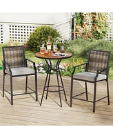 Patio Bar Stools Set of 2 Counter Height Rattan Bar Chairs with Armrest-Grey