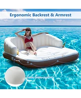 Gymax Floating Canopy Island Inflatable Pool Float Lounge Raft w/ Retractable Canopy